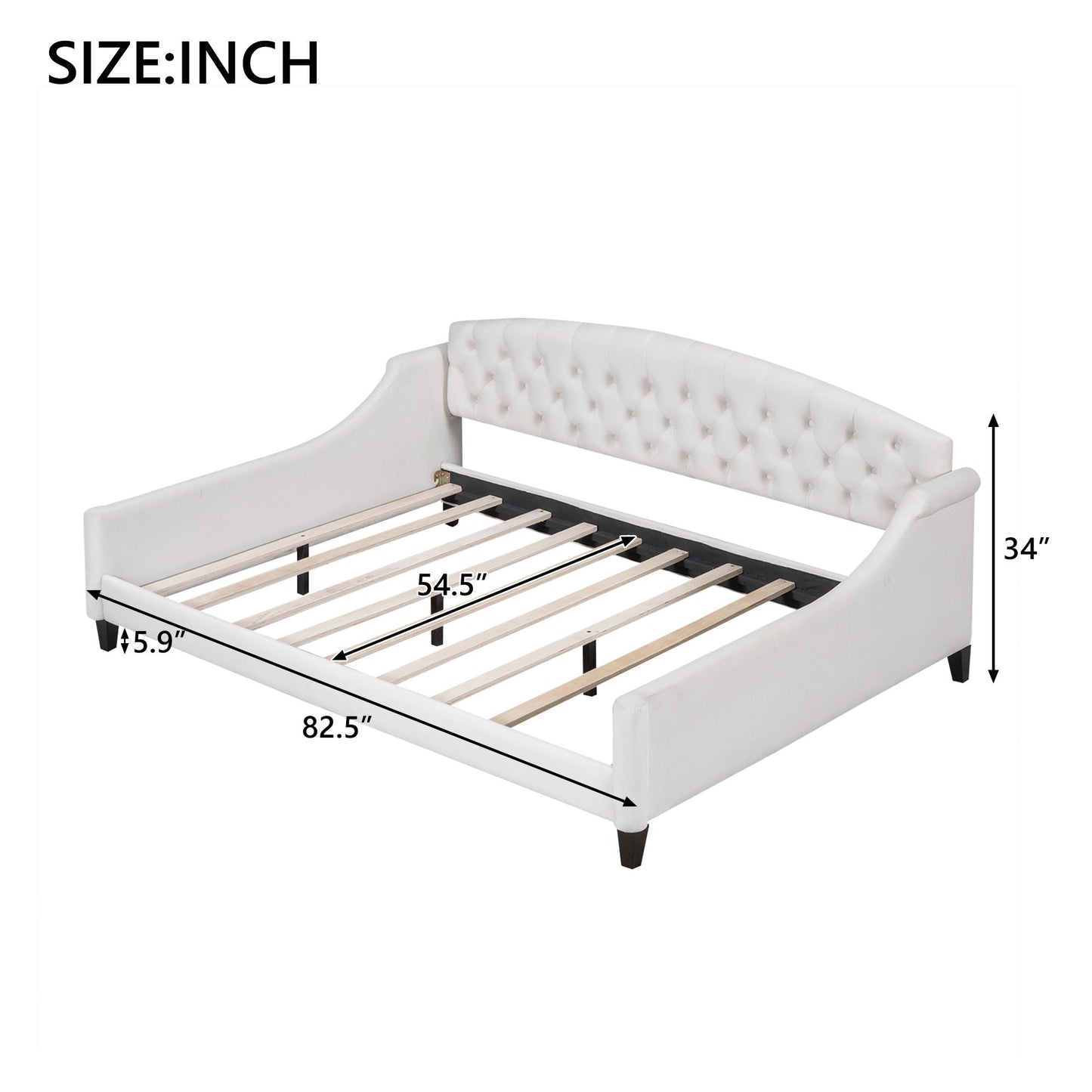 Modern Tufted Button Daybed by HouseOfZazla, white tufted upholstery, wood legs on Tampa Home & Garden Store