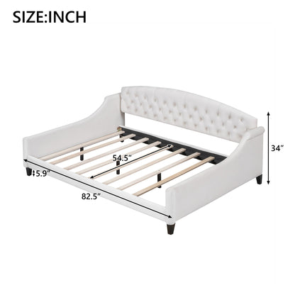 Modern Tufted Button Daybed by HouseOfZazla, white tufted upholstery, wood legs on Tampa Home & Garden Store