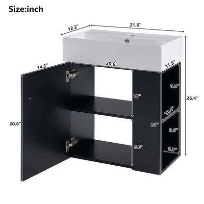 Compact Modern Floating Vanity with Ceramic Basin