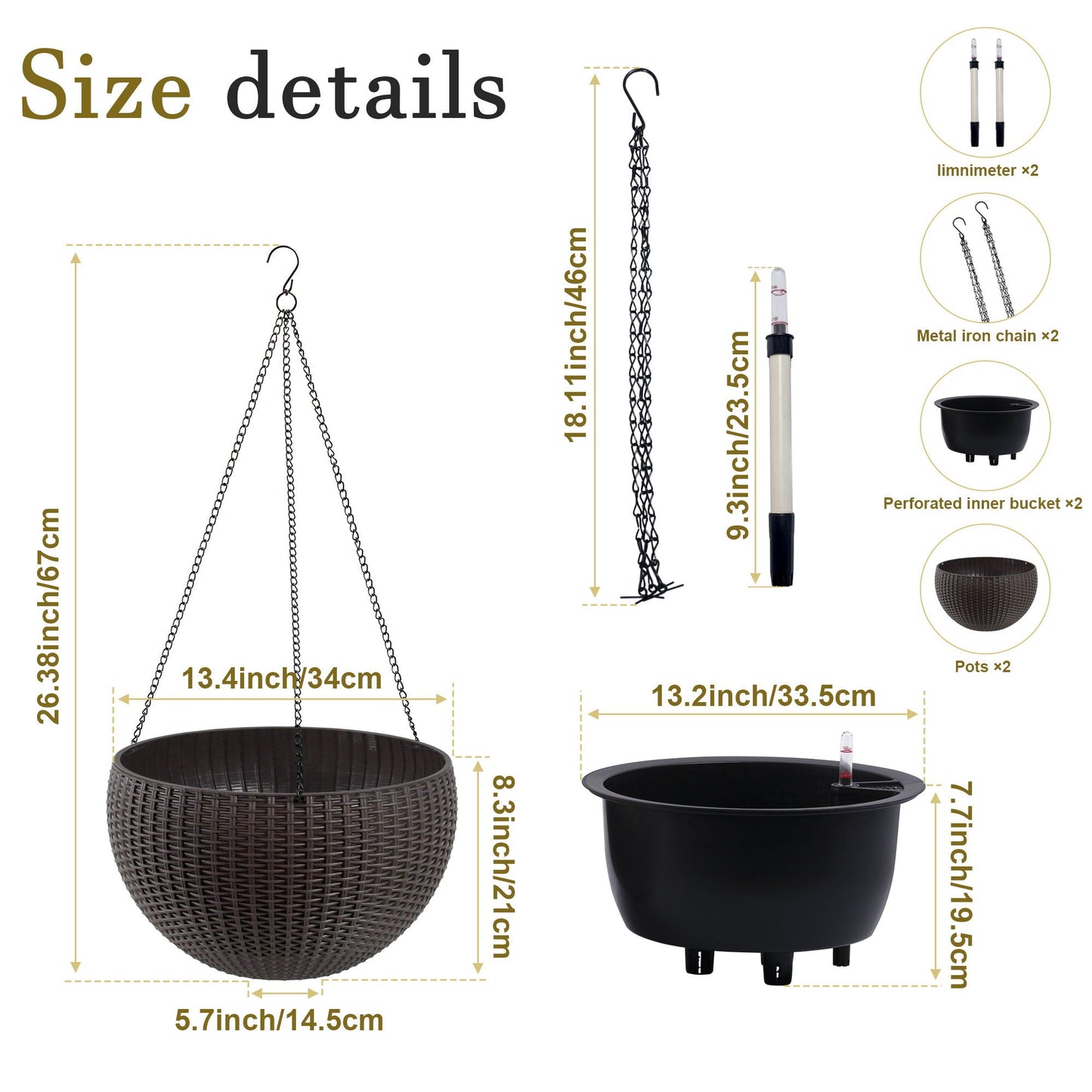Self Watering Hanging Planter by HouseOfZazla in brown woven basket with metal chains and hook on Tampa Home & Garden Store