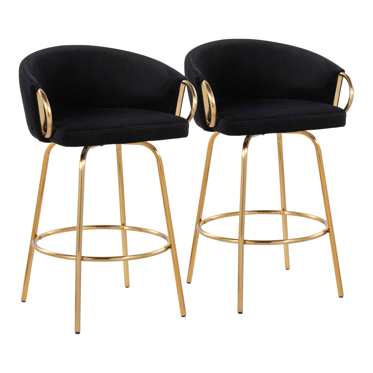 Claire Contemporary Counter Stools with Swivel, black velvet, gold legs set of 2 on Tampa Home & Garden Store