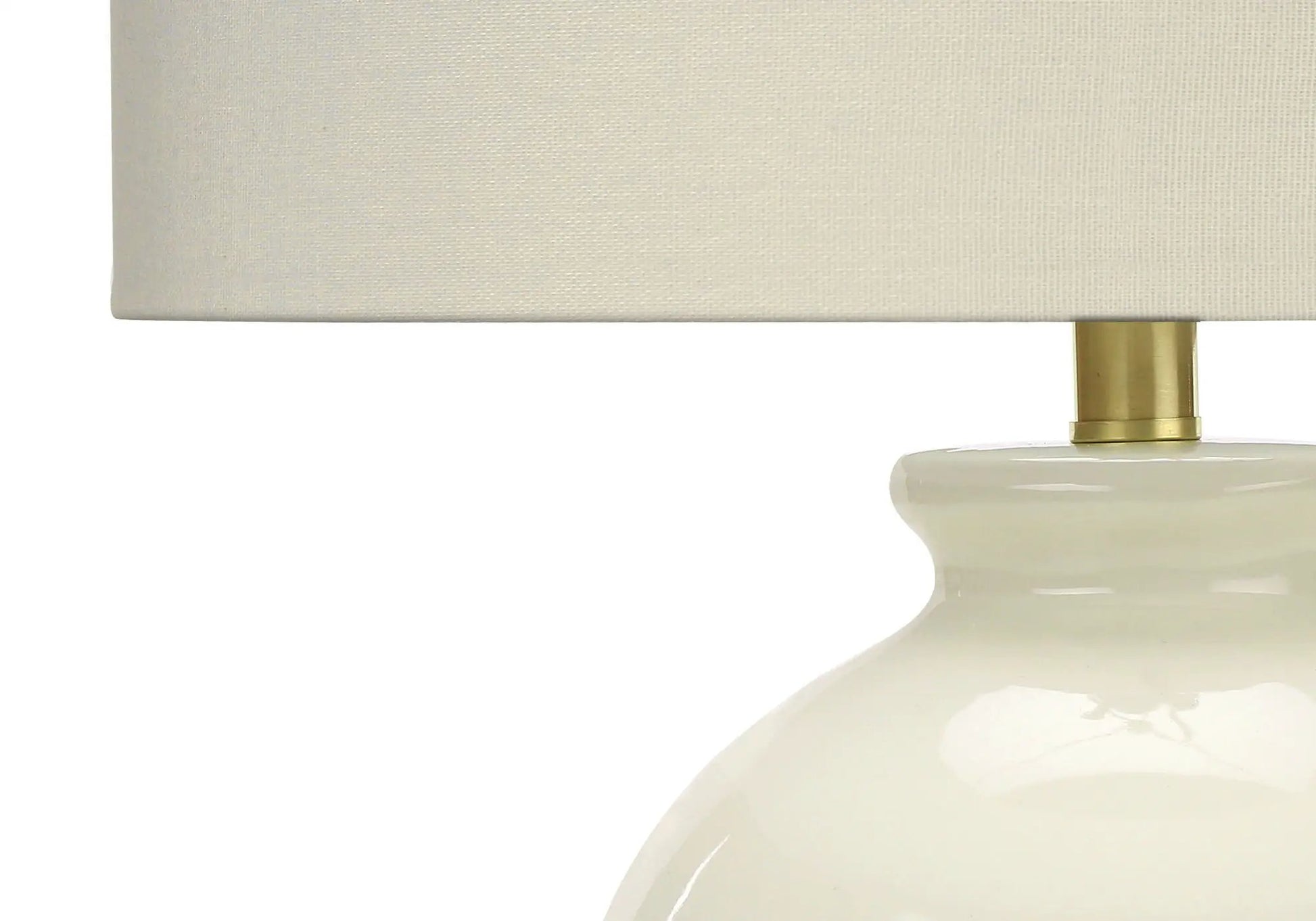 Table lamp cream fabric shade with brass stem base in transitional style on Tampa Home & Garden Store