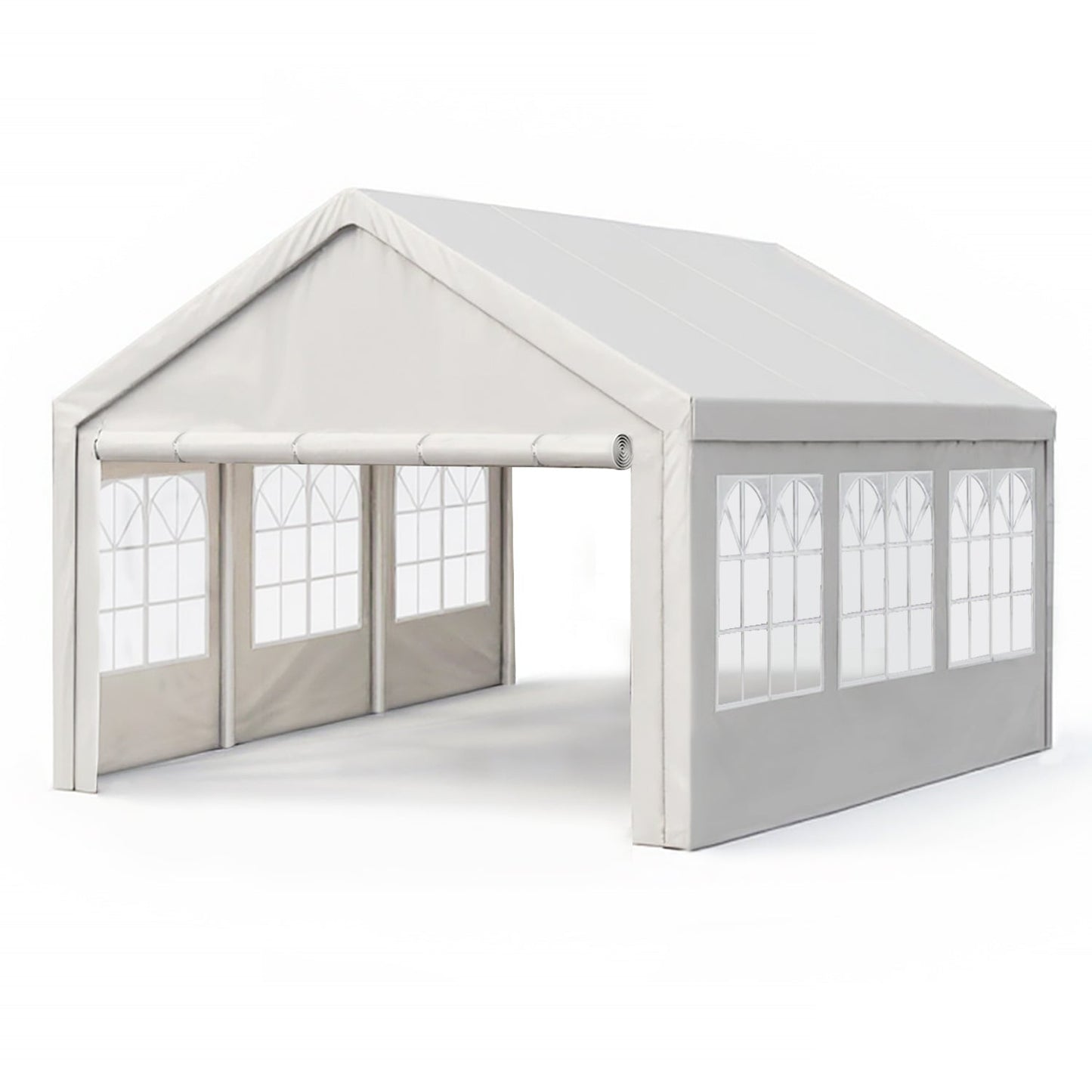 10x20 Carport Canopy Tent with Removable Sidewalls, white/gray fabric and windowed sides on Tampa Home & Garden Store