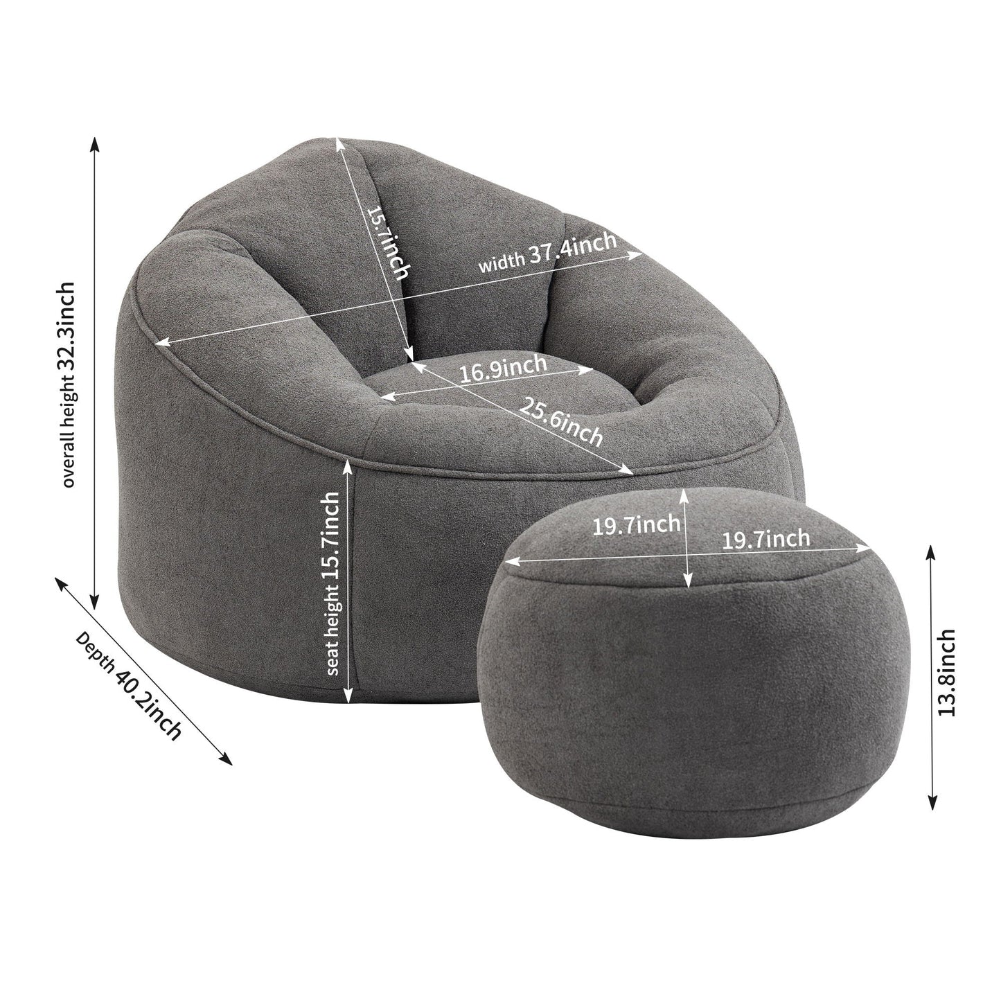 Cozy Bean Bag Chair With Foam and Footrest