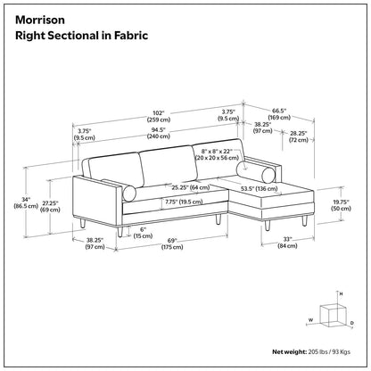 Morrison Right Sectional, fabric sofa by Unique Piece Furniture on Tampa Home & Garden Store