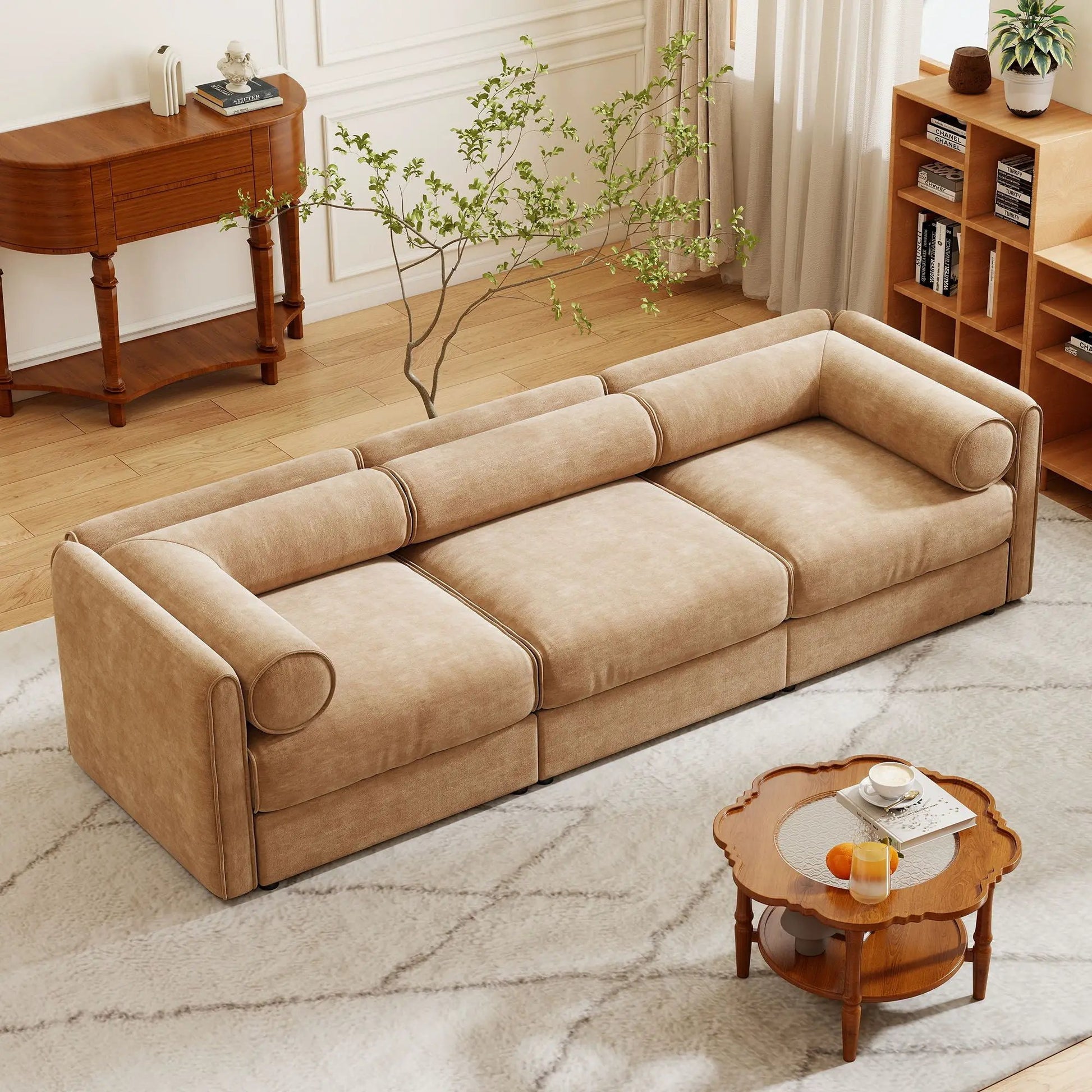 Stylish Sofa With Cylindrical Backrest in beige fabric by Unique Piece Furniture on Tampa Home & Garden Store