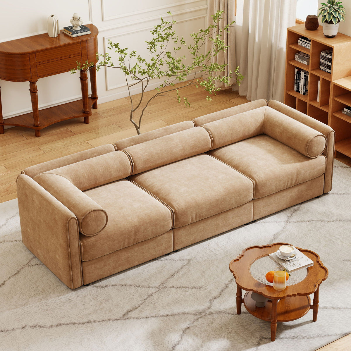 Modern Sofa with Storage and Cylindrical Backrest