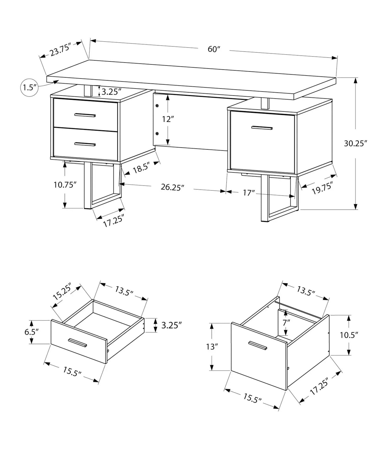 60 Inch Computer Desk For Home Office Drawers