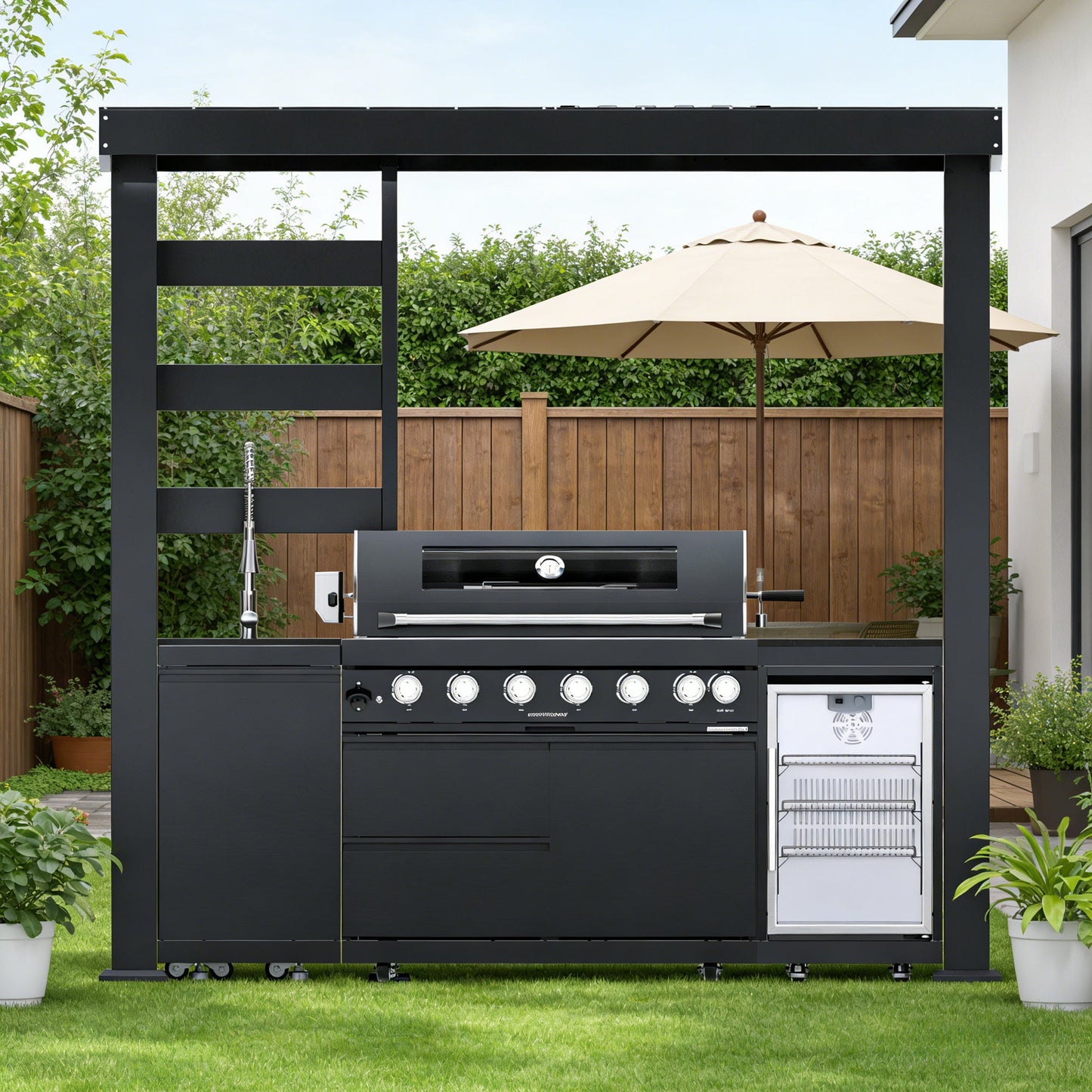 94-Inch 6-Burner Deluxe Stainless Steel Gas Outdoor Kitchen Grill by HouseOfZazla built-in storage on Tampa Home & Garden Store
