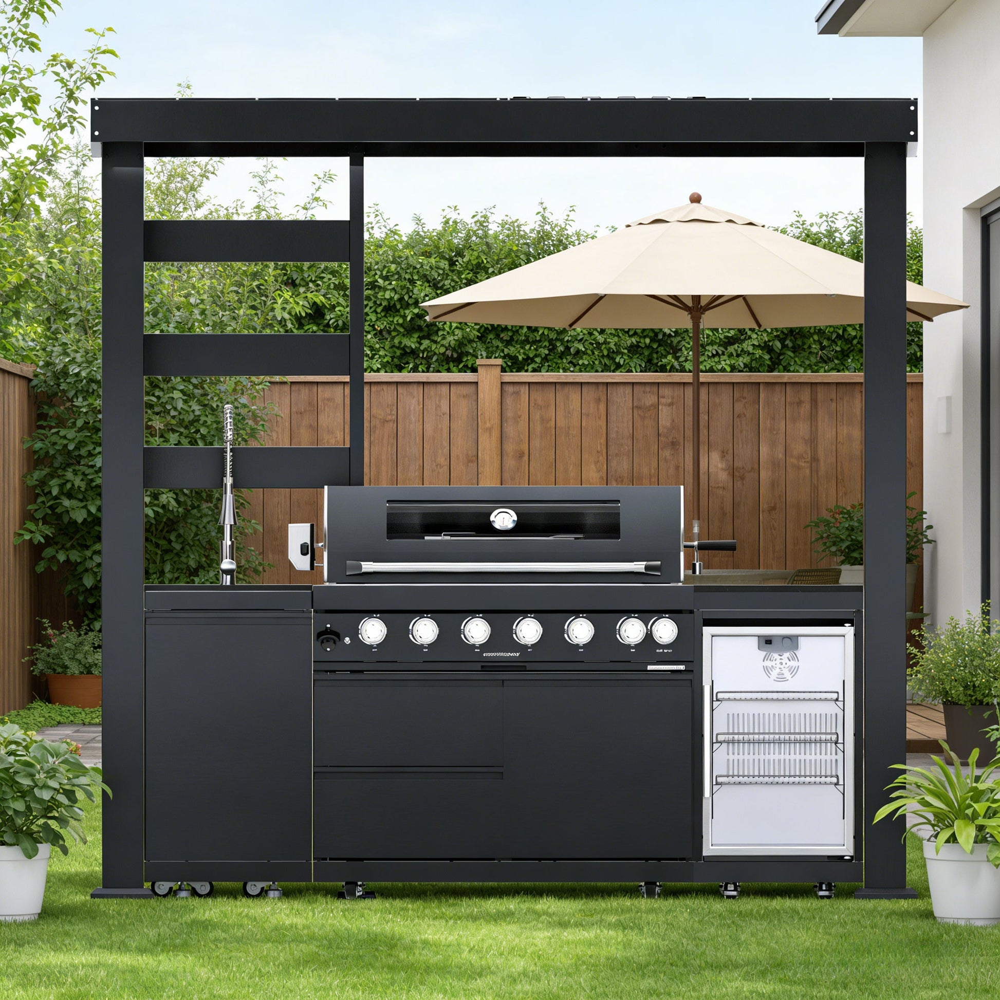 94-Inch 6-Burner Deluxe Stainless Steel Gas Outdoor Kitchen Grill by HouseOfZazla built-in storage on Tampa Home & Garden Store