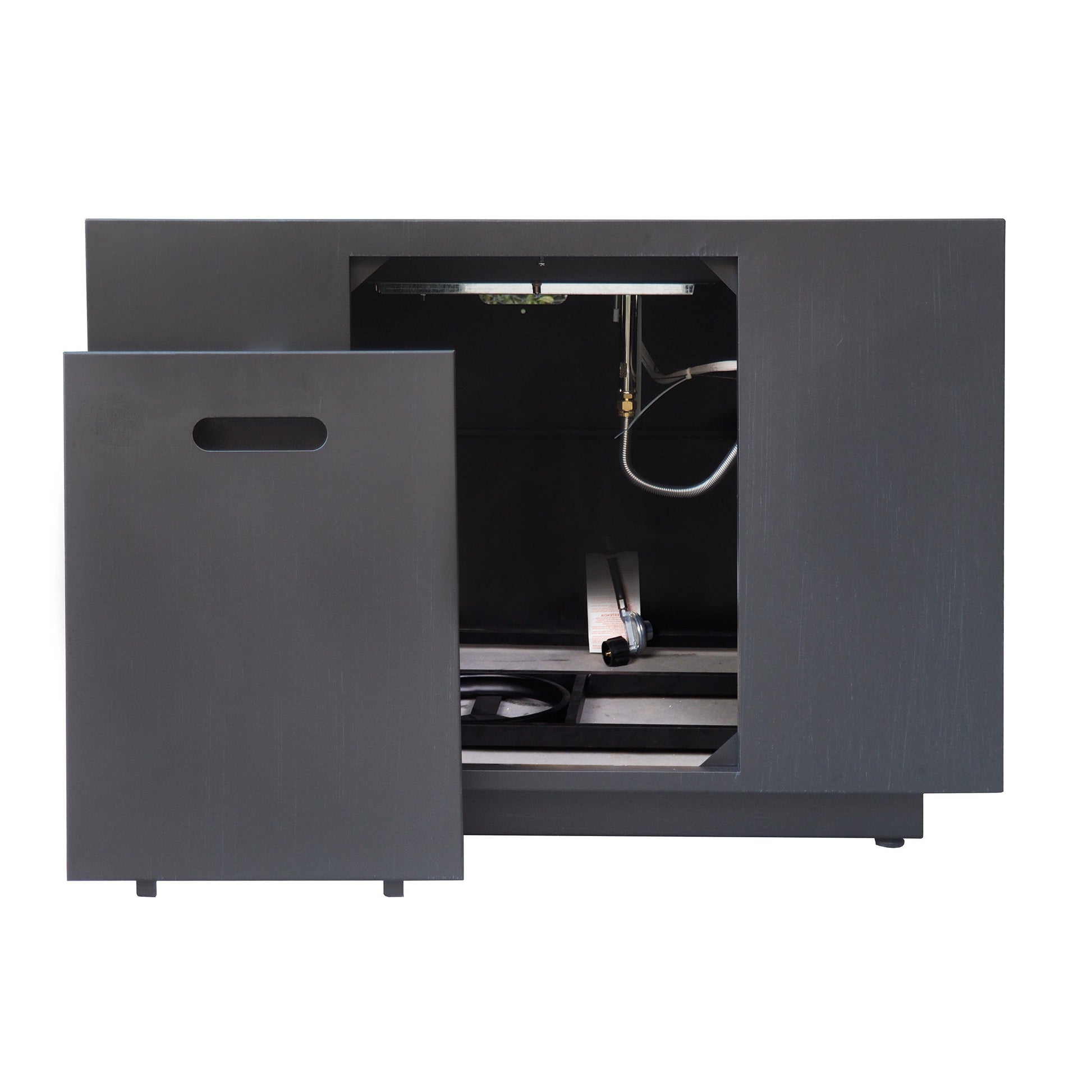Outdoor Patio Propane Fire Pit 24in H x 31in W black iron gas burner visible HouseOfZazla on Tampa Home & Garden Store