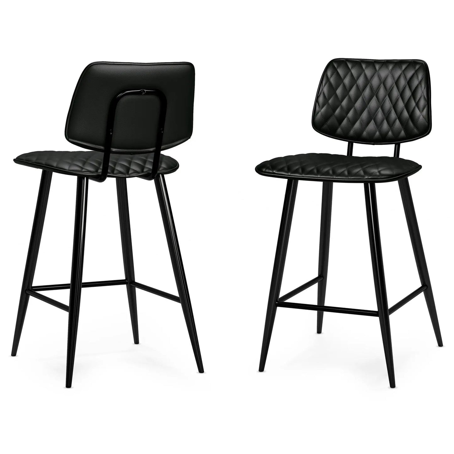 Raya - Upholstered Counter Height Stool Set of 2 black quilted faux leather with metal legs on Tampa Home & Garden Store