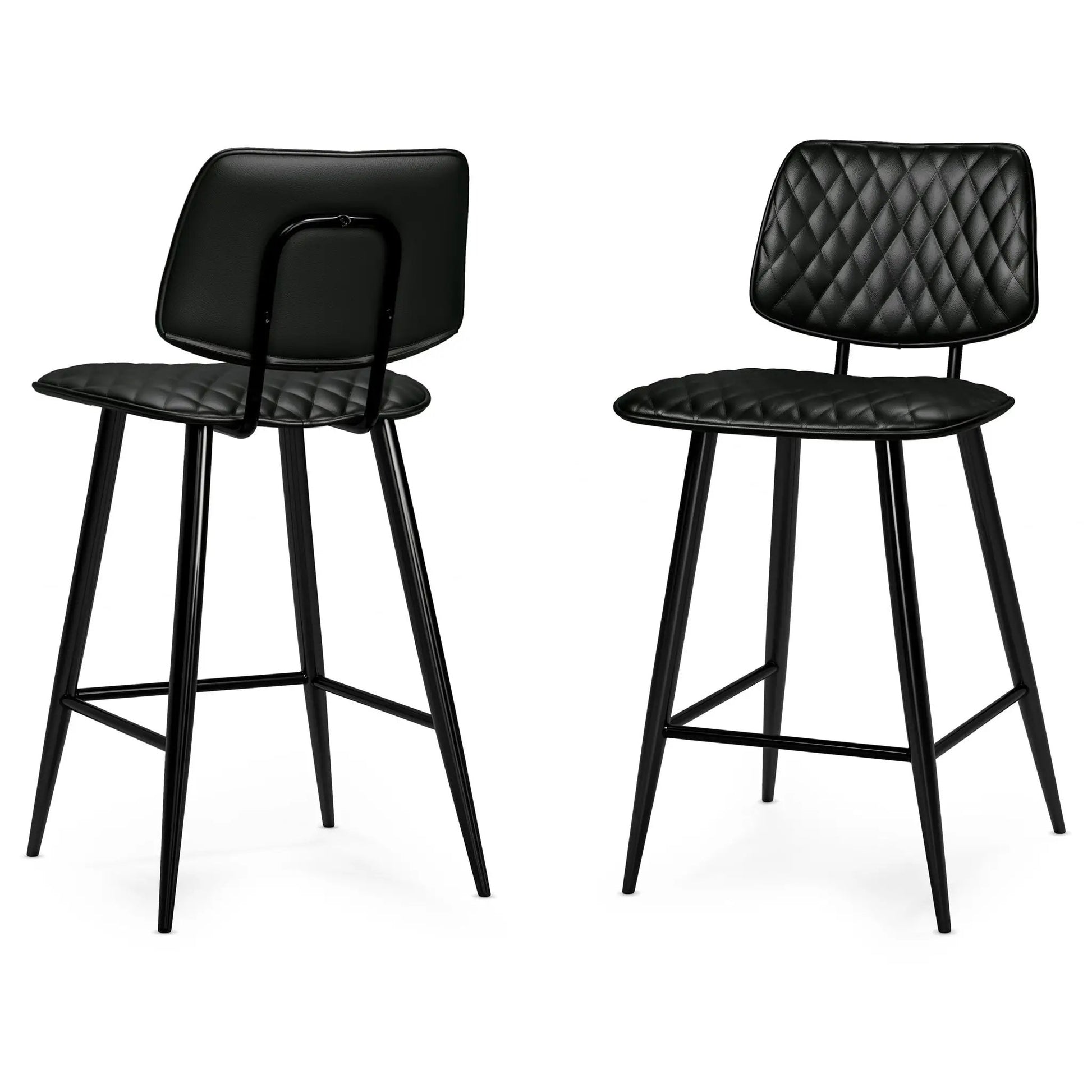 Raya - Upholstered Counter Height Stool Set of 2 black quilted faux leather with metal legs on Tampa Home & Garden Store