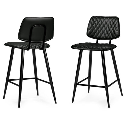 Raya - Upholstered Counter Height Stool Set of 2 black quilted faux leather with metal legs on Tampa Home & Garden Store