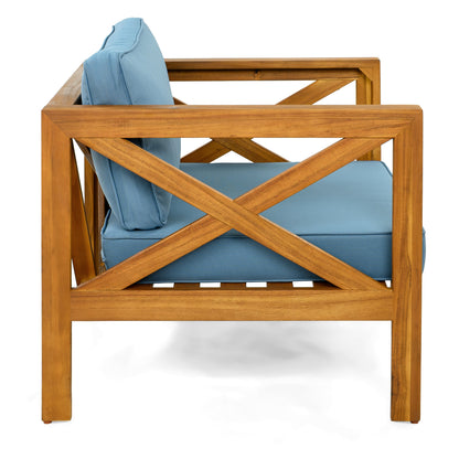Four Outdoor Acacia Wood Club and Patio Chairs