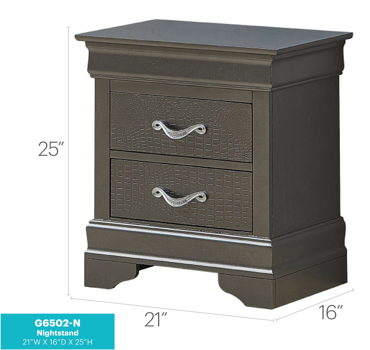 HouseOfZazla accent nightstand with textured front and crystal pulls in gray black finish on Tampa Home & Garden Store