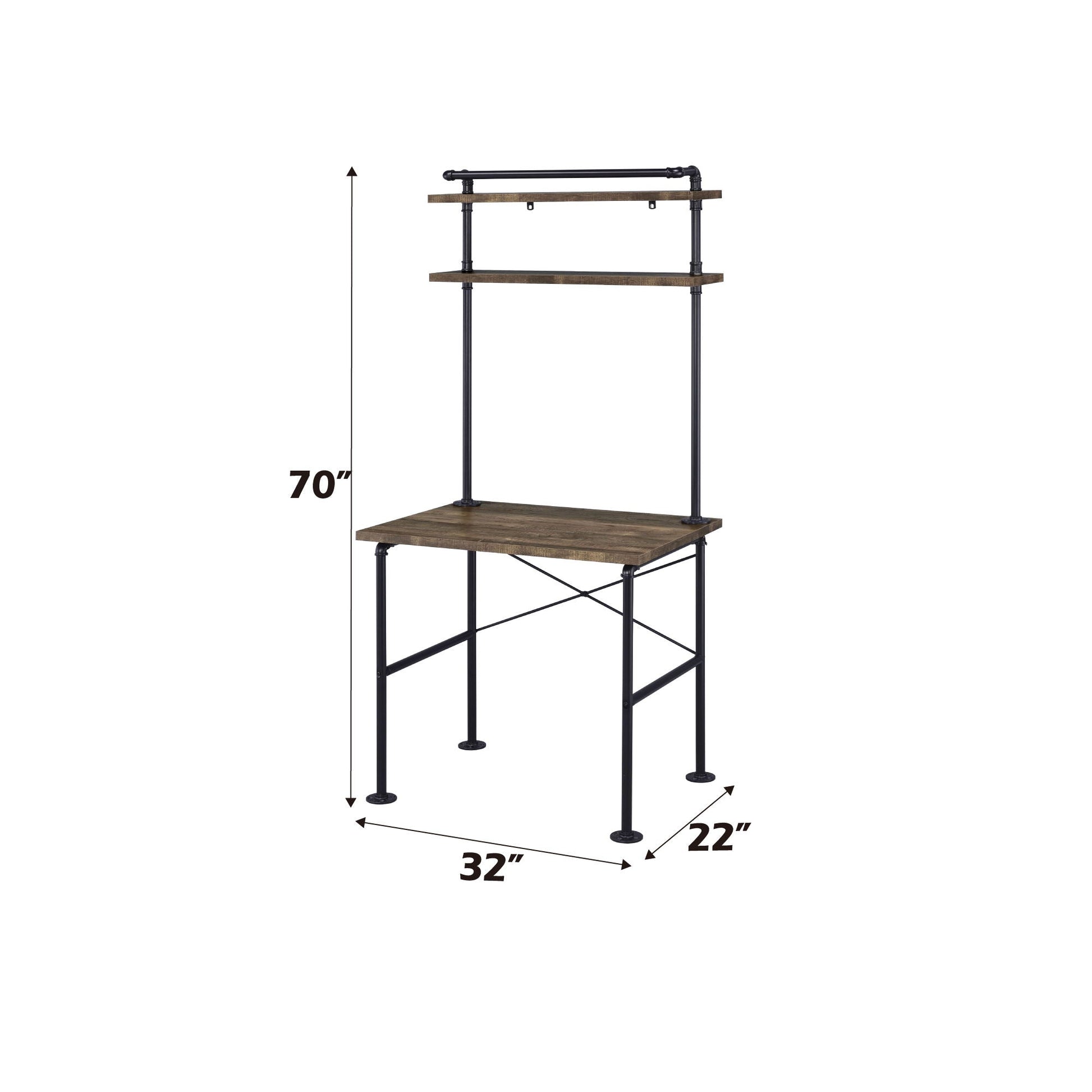 Ensata Rustic Writing Desk Black Oak by HouseOfZazla with metal frame and oak shelves on Tampa Home & Garden Store