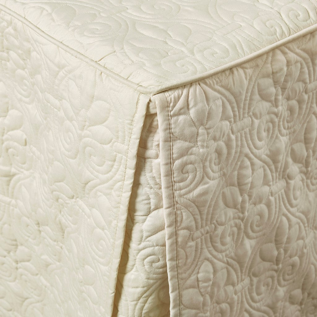3 Piece Split Corner Pleated Quilted Bedspread, cream quilted swirls, HouseOfZazla on Tampa Home & Garden Store