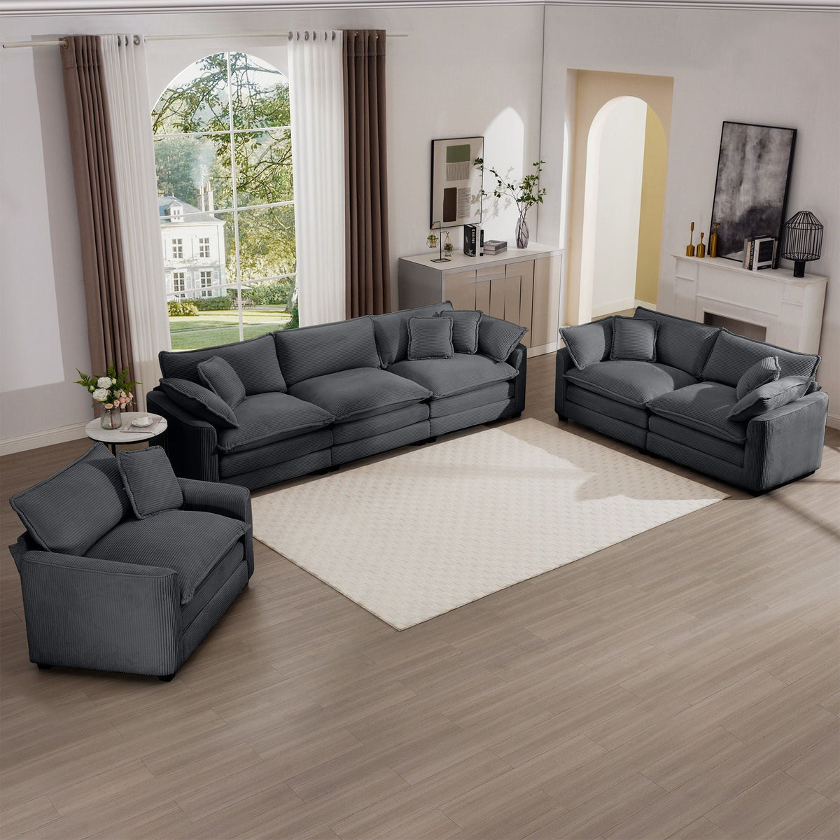 Elegant 3-piece sectional sofa set in gray fabric with deep seats by HouseOfZazla on Tampa Home & Garden Store