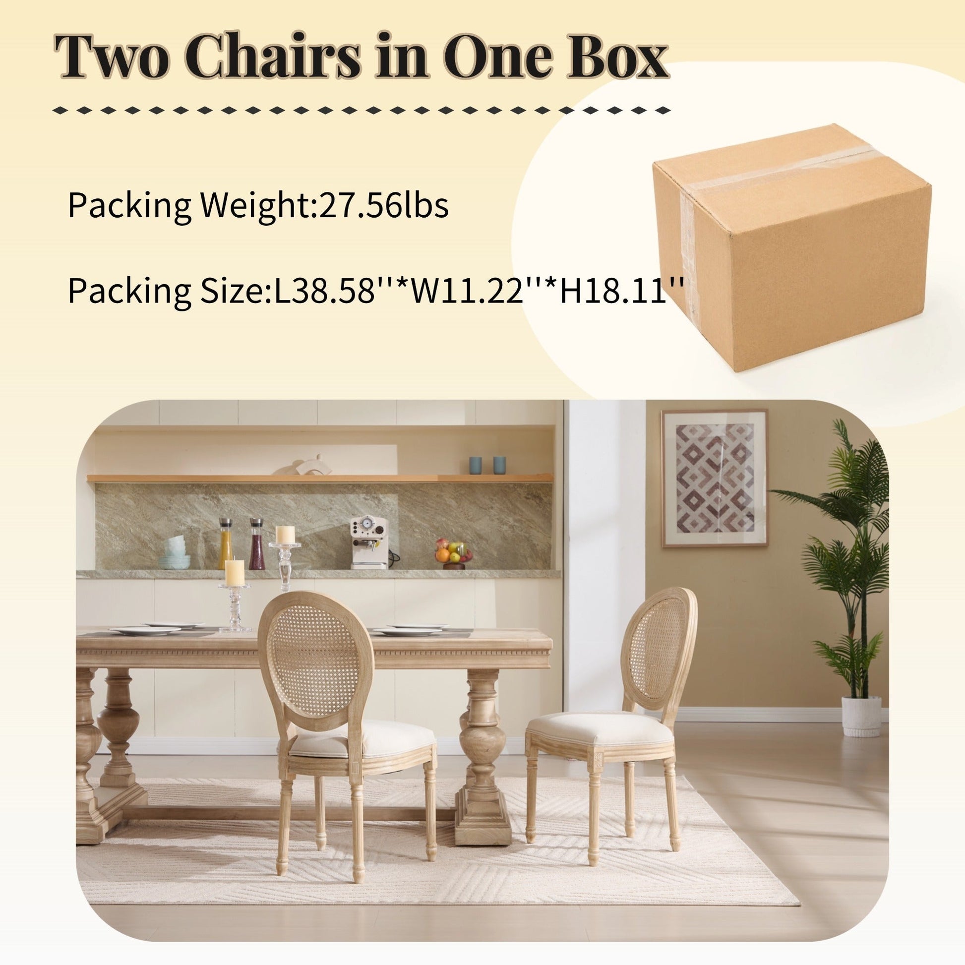 Dining chairs set of 2 with rattan back and upholstered seat, light wood HouseOfZazla on Tampa Home & Garden Store