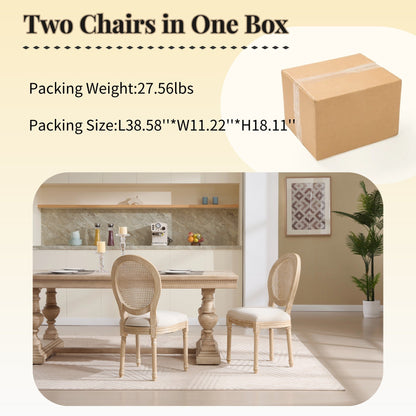 Dining chairs set of 2 with rattan back and upholstered seat, light wood HouseOfZazla on Tampa Home & Garden Store