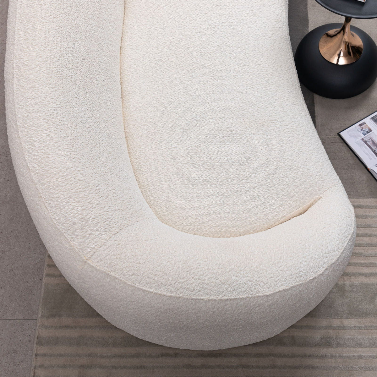 White Curved Three Seater Sofa For Living
