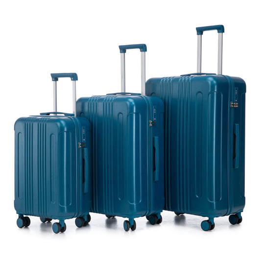 3-piece ABS spinner luggage set dark blue, sizes 20/24/28 in with telescoping handles on Tampa Home & Garden Store