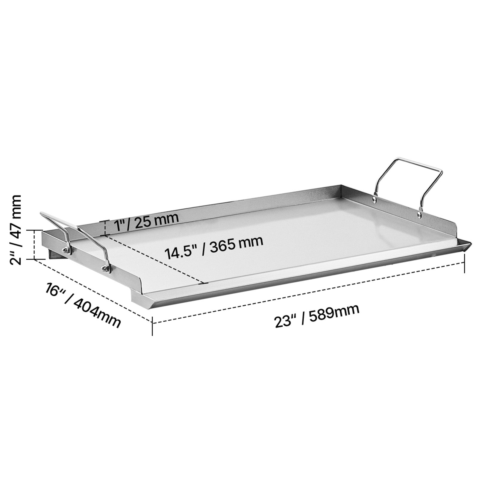 Stainless steel flat top griddle pan 23x16 in with side handles HouseOfZazla on Tampa Home & Garden Store