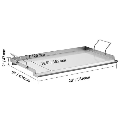 Stainless steel flat top griddle pan 23x16 in with side handles HouseOfZazla on Tampa Home & Garden Store