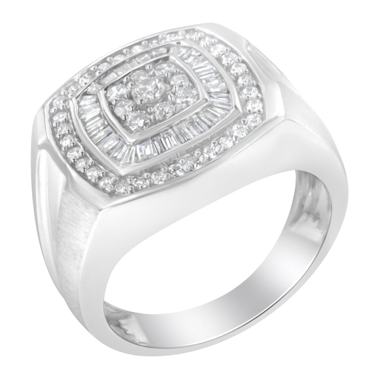 Men's 14K white gold diamond band ring with center diamond cluster and pave halo 1CTTW on Tampa Home & Garden Store