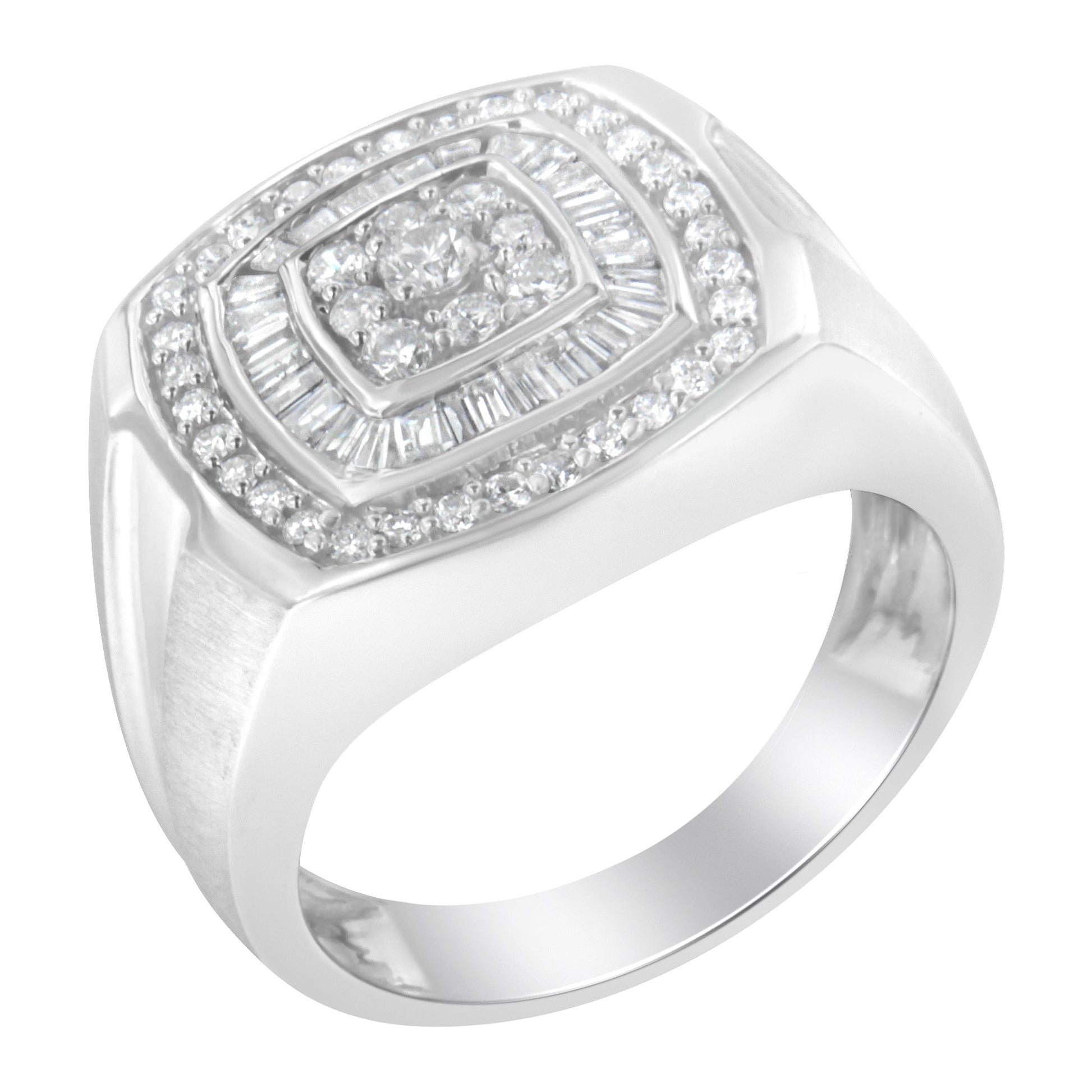 Men's 14K white gold diamond band ring with center diamond cluster and pave halo 1CTTW on Tampa Home & Garden Store