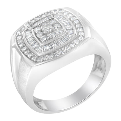 Men's 14K white gold diamond band ring with center diamond cluster and pave halo 1CTTW on Tampa Home & Garden Store