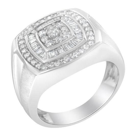 Men's 14K white gold diamond band ring with center diamond cluster and pave halo 1CTTW on Tampa Home & Garden Store