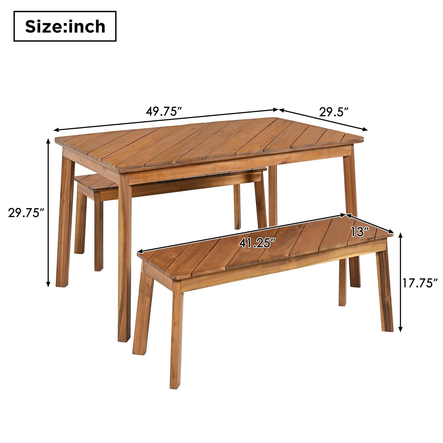 Go 3-Piece Acacia Wood Table Bench Dining Set by HouseOfZazla, outdoor dining furniture on Tampa Home & Garden Store