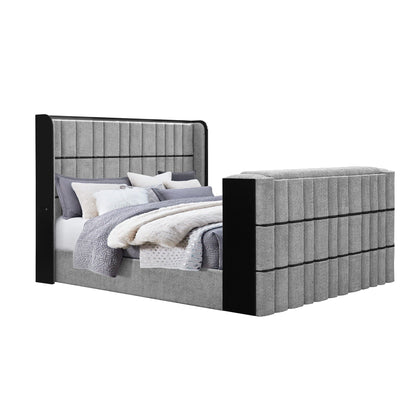 Isaiah upholstered bed with tufted grey headboard and matching grey bench, 2-piece set on Tampa Home & Garden Store