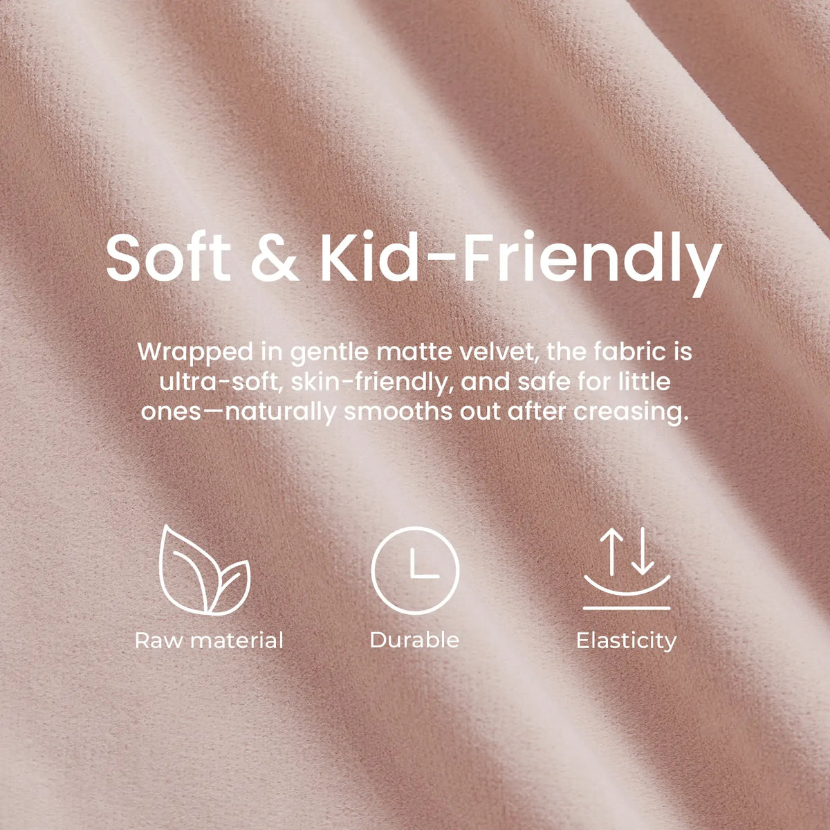 Tiny Land GentleSnug Kid Chair on soft pink velvet with raw material durability elasticity icons on Tampa Home & Garden Store