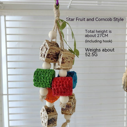 Parrot Toys Sell My Stuff star fruit corn cob blocks and knitted cubes on bird stand on Tampa Home & Garden Store