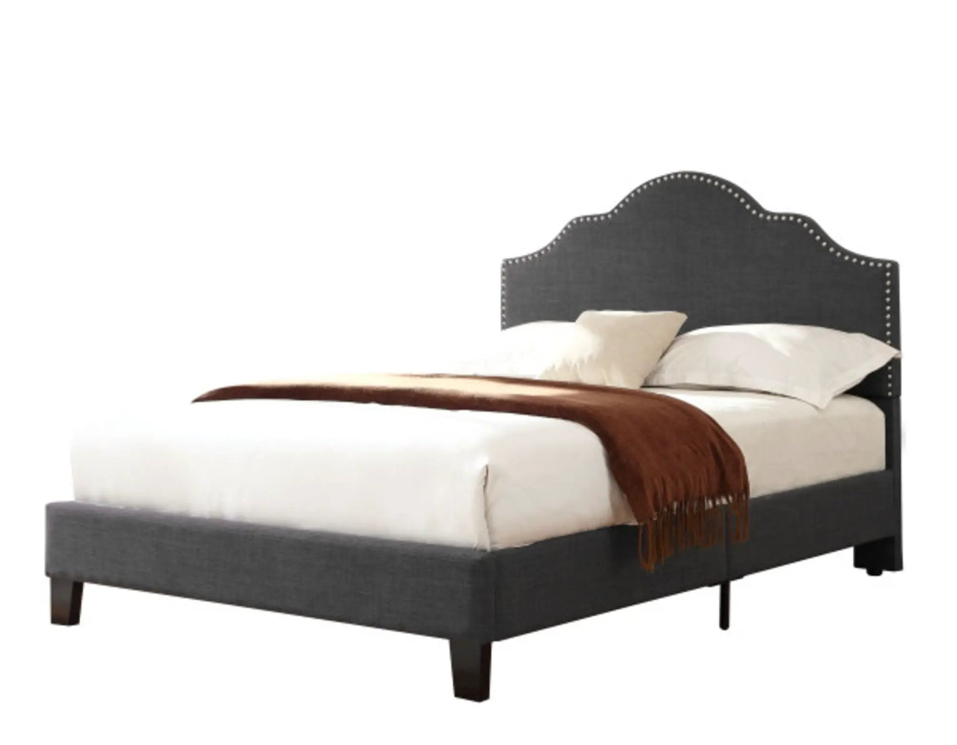 Kopa fabric upholstered bed with gray nailhead-trim headboard by Unique Piece Furniture on Tampa Home & Garden Store