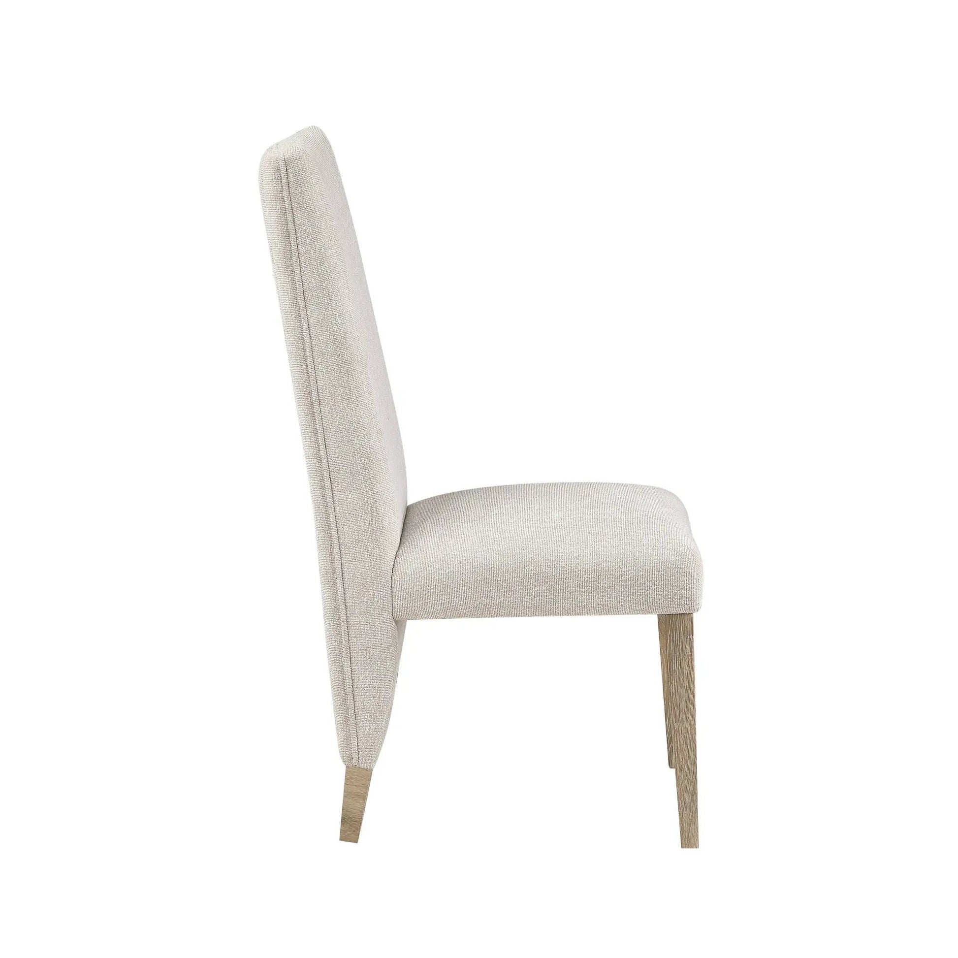 Stacey Dining Chair set of 2, beige textured upholstery, tall back, light wood legs on Tampa Home & Garden Store
