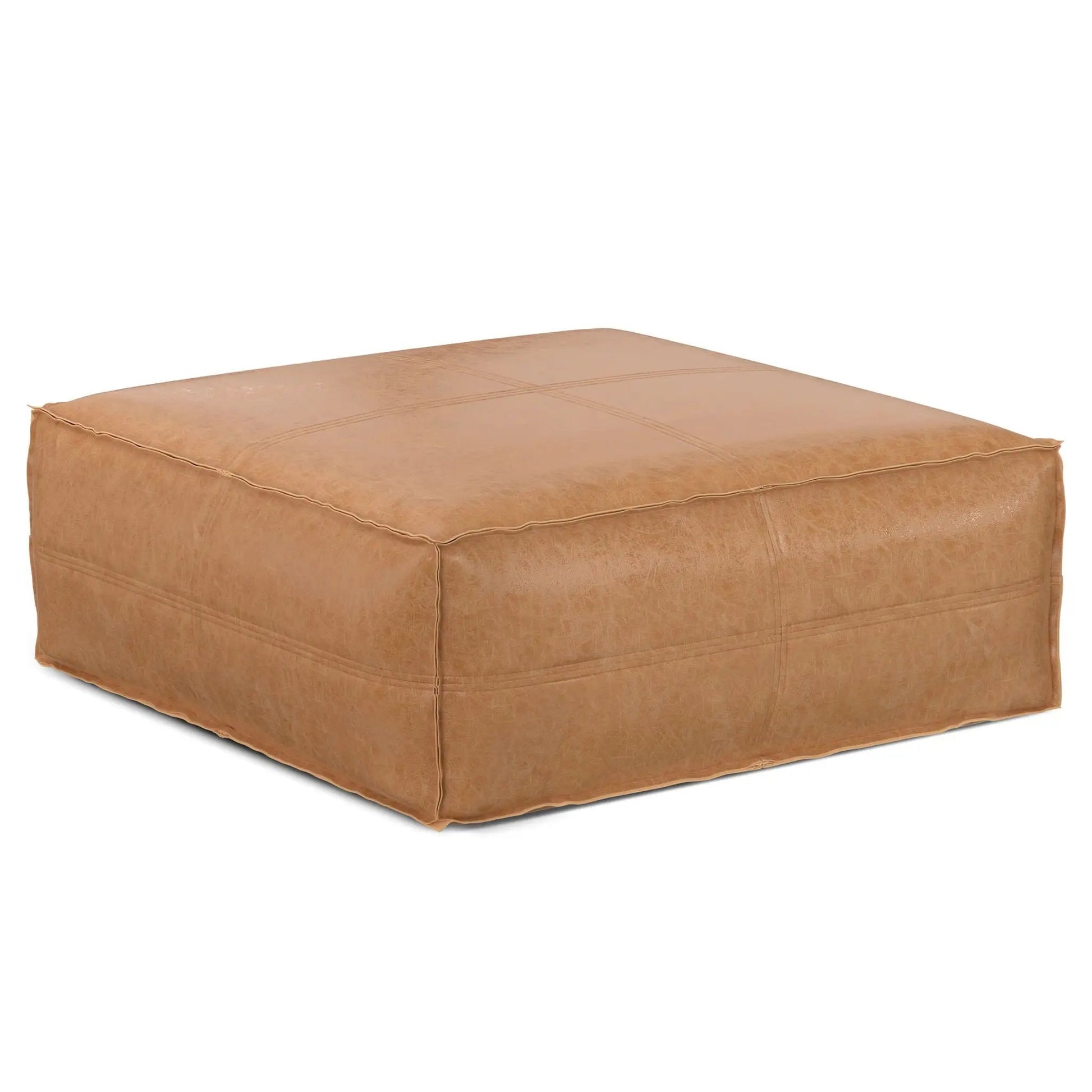 Brody large square coffee table pouf tan leather with stitched seams by Unique Piece Furniture on Tampa Home & Garden Store