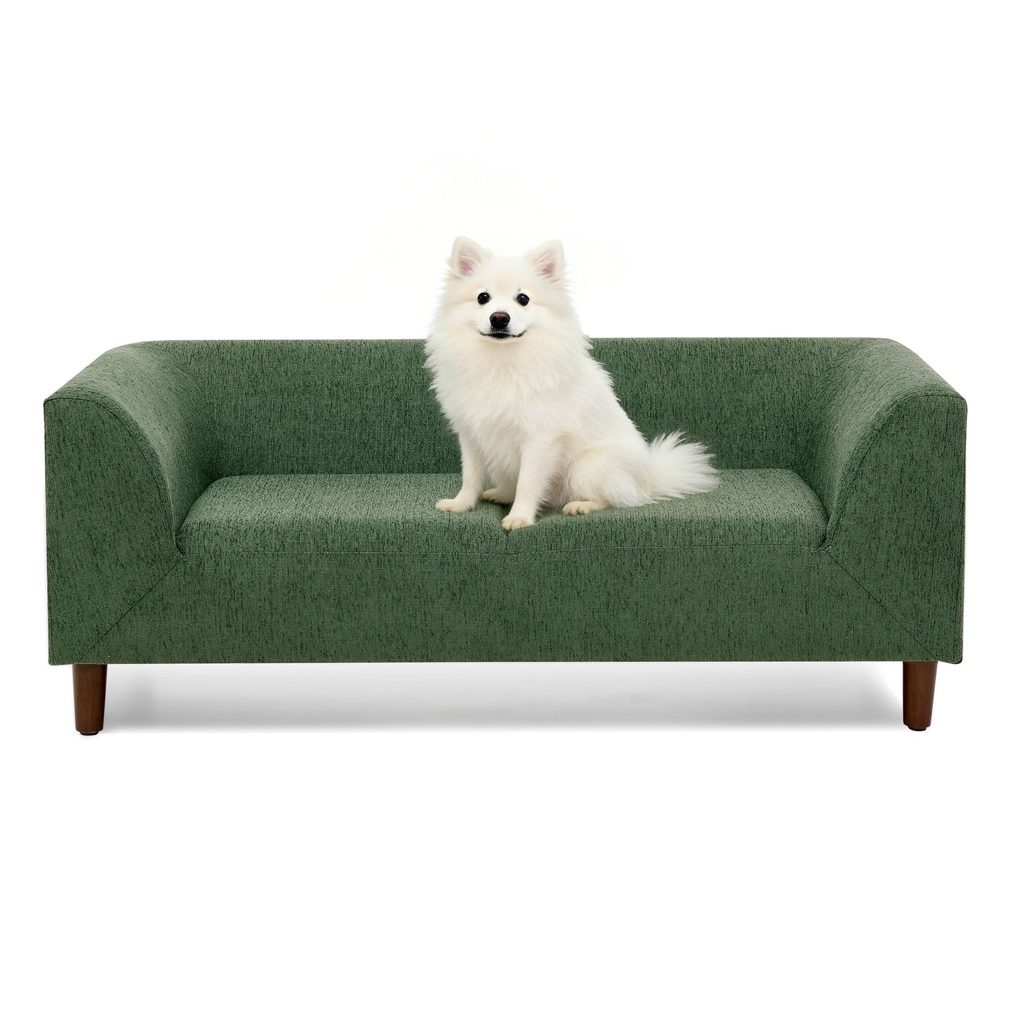 Pet Sofa with Backrest and Armrests - Modern Olive fabric with white dog on HouseOfZazla on Tampa Home & Garden Store