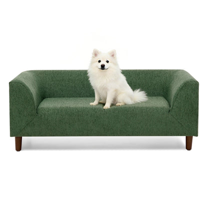 Pet Sofa with Backrest and Armrests - Modern Olive fabric with white dog on HouseOfZazla on Tampa Home & Garden Store