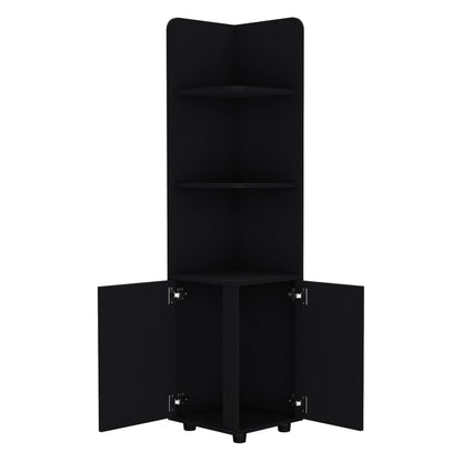 Black Tall Corner Cabinet With 3 Shelf and 2 Door