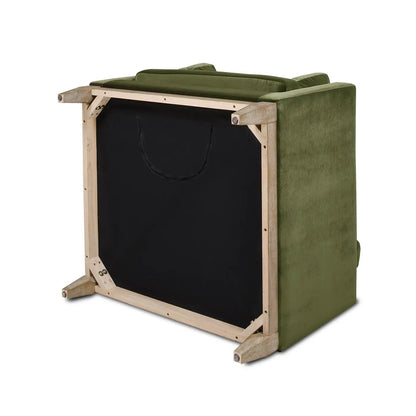 Knox Modern Farmhouse Arm Chair in olive green velvet with natural wood frame on Tampa Home & Garden Store