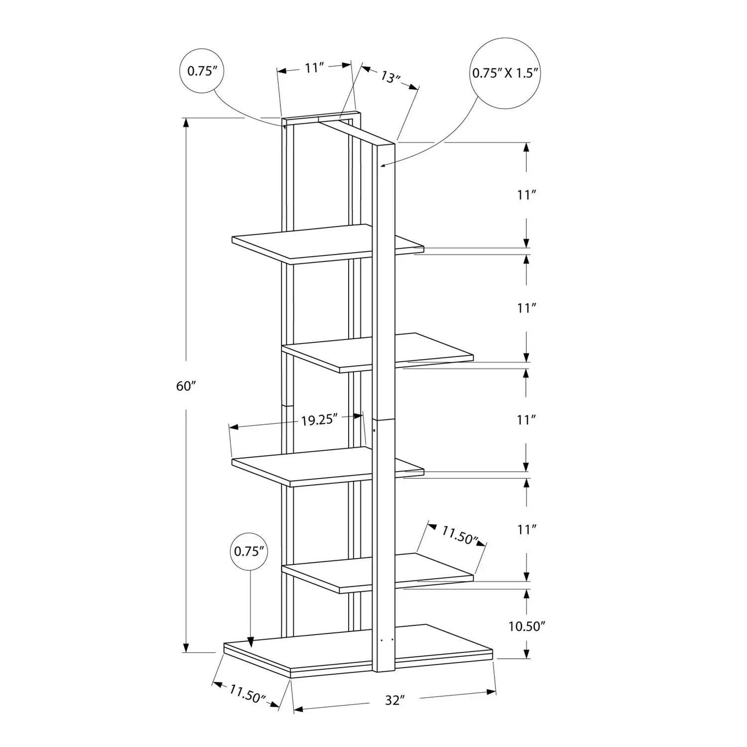 Five-tier etagere bookshelf by Unique Piece Furniture, contemporary office storage, line diagram on Tampa Home & Garden Store