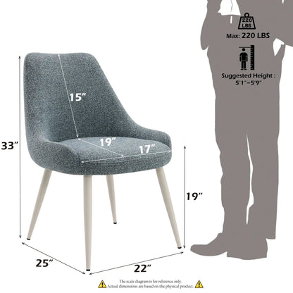 Table Side Chair with Blue Boucle Upholstery