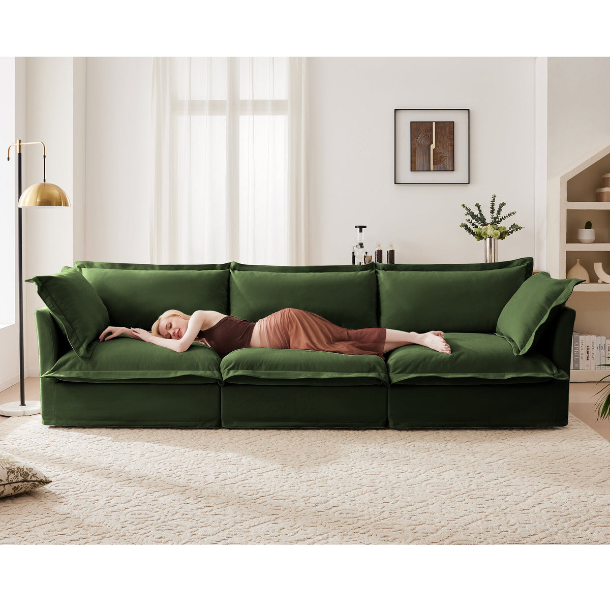 Modern Slipcovered Chenille And Comfortable Sofa