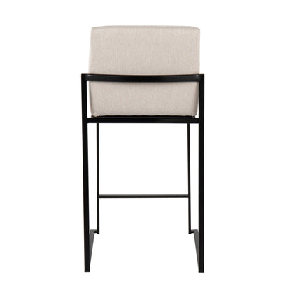 Fuji high-back counter stool in beige fabric with black metal frame by HouseOfZazla on Tampa Home & Garden Store