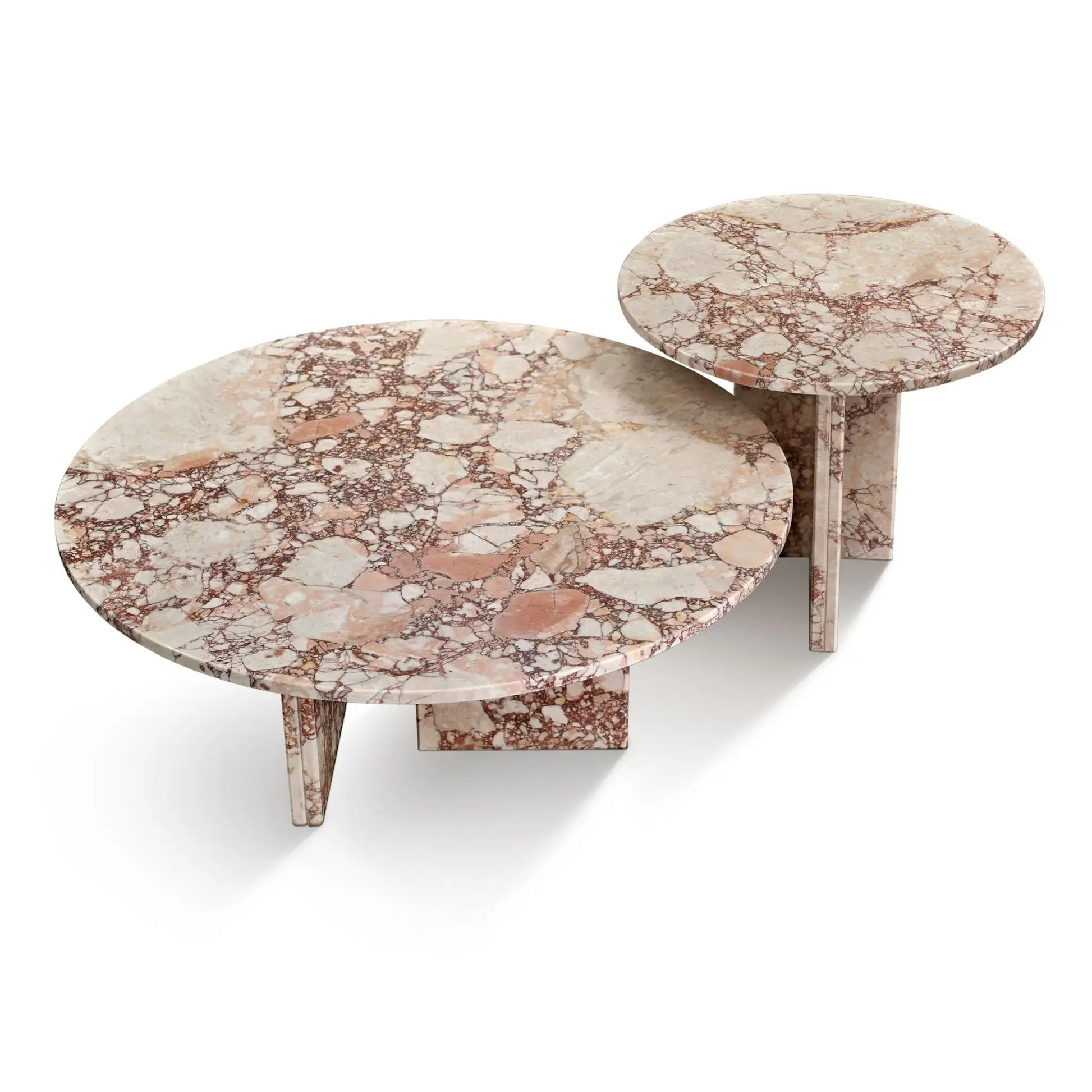 Elegant Coffee Duo Table Set with pink marble tops, 2 round tables by Unique Piece on Tampa Home & Garden Store