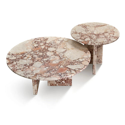 Elegant Coffee Duo Table Set with pink marble tops, 2 round tables by Unique Piece on Tampa Home & Garden Store